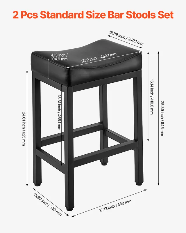 Bar Stool Set of 2 — PU Leather Counter Height Stools — photo 4