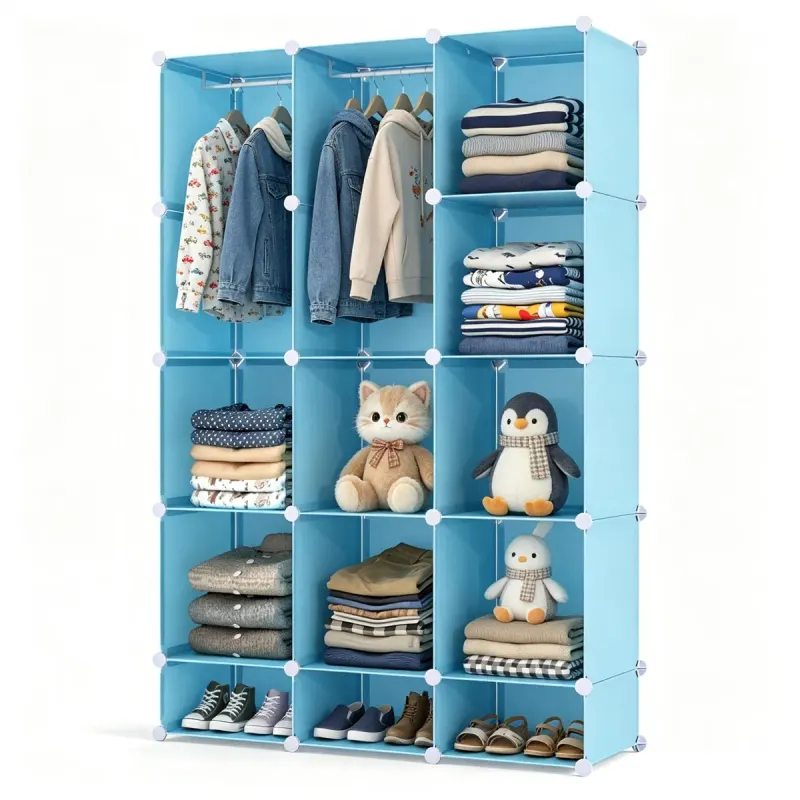 3-Cube Blue Modular Kids Closet — photo 7