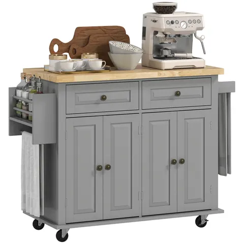 Kitchen Island Cart with Rubber Wood Top