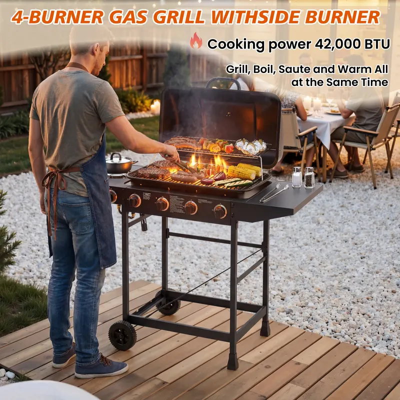 4 Burner BBQ Propane Gas Grill with Side Burner 42000 BTU Output — photo 5