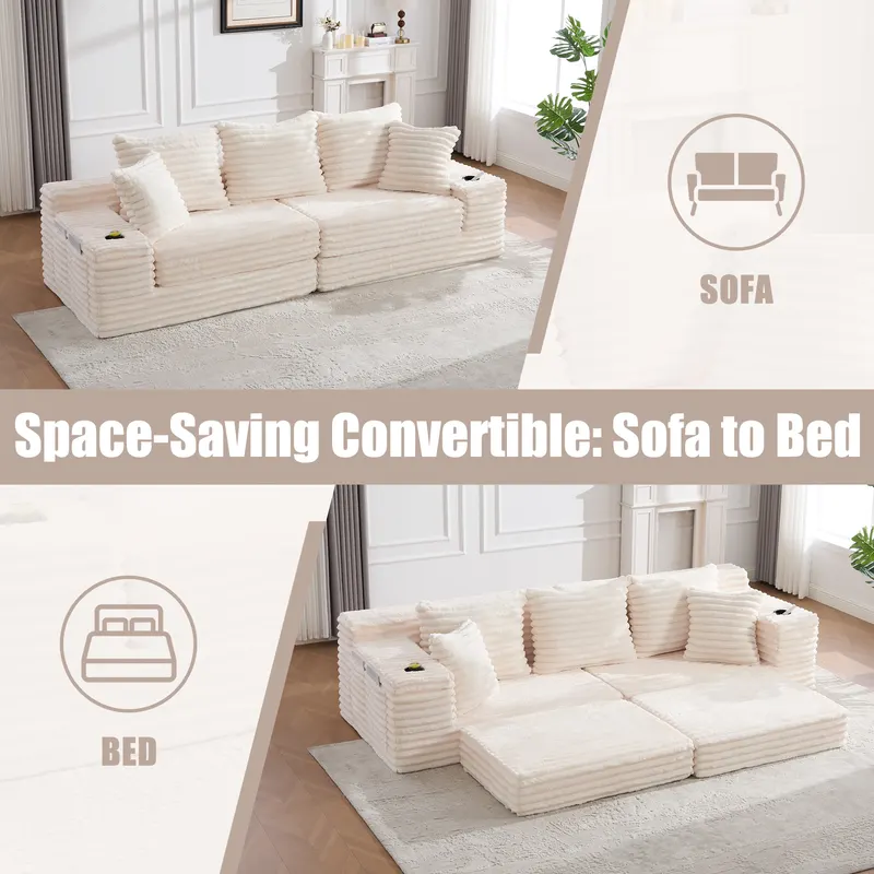 Oversized Boneless Four Seats Sofa with Cup Holder and Side — photo 4