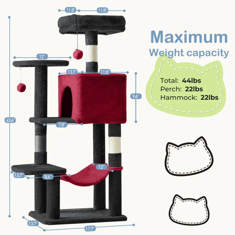 44 Inch Cat Tree Tower — Multi-cat Climbing Tower with — photo 7