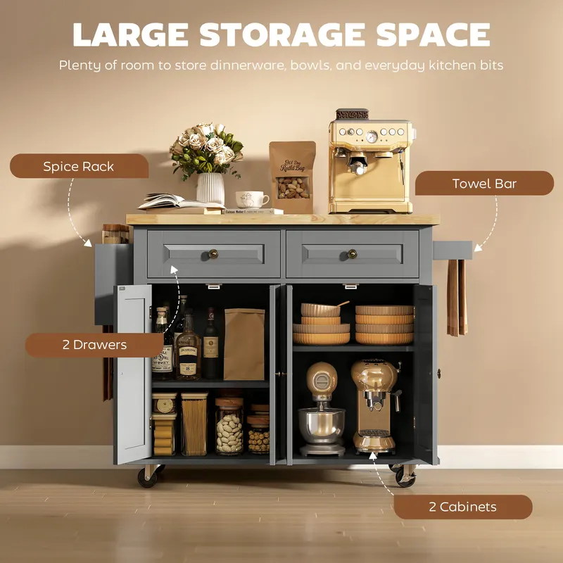 Kitchen Island Cart with Rubber Wood Top — photo 8
