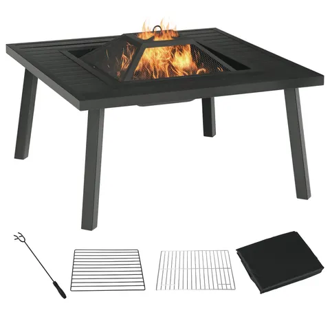 34" Fire Pit with Grill — Metal Outdoor Wood Burning Firepit