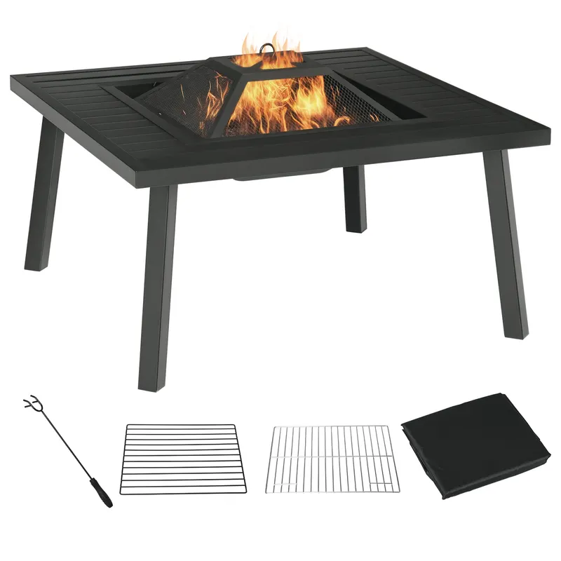 34" Fire Pit with Grill — Metal Outdoor Wood Burning Firepit