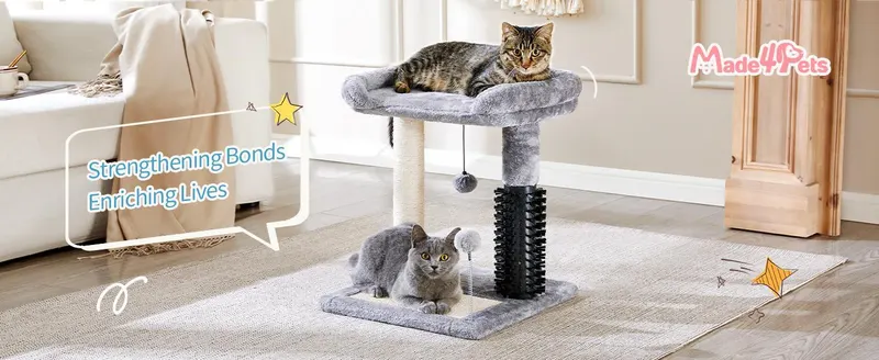 Small 4-in-1 Cat Tree Tower with Self-grooming Brush and Natural — photo 3