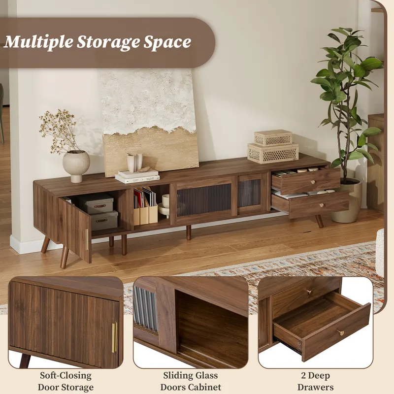76 Modern Minimal Glass-doors TV Stand for TVs Up to 85 Inches β photo 5