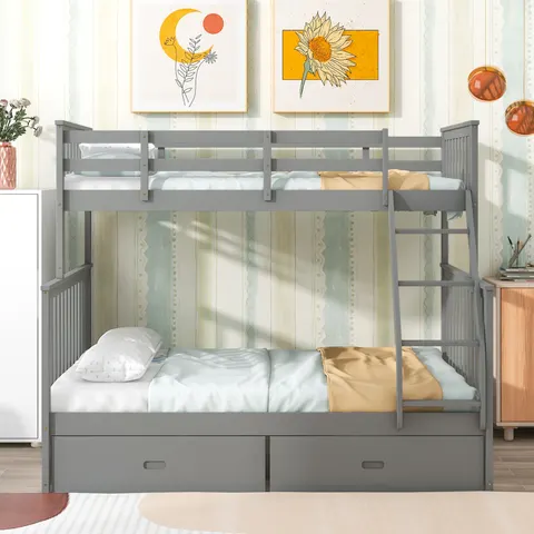 Twin Over Full Bunk Bed with Storage Drawers