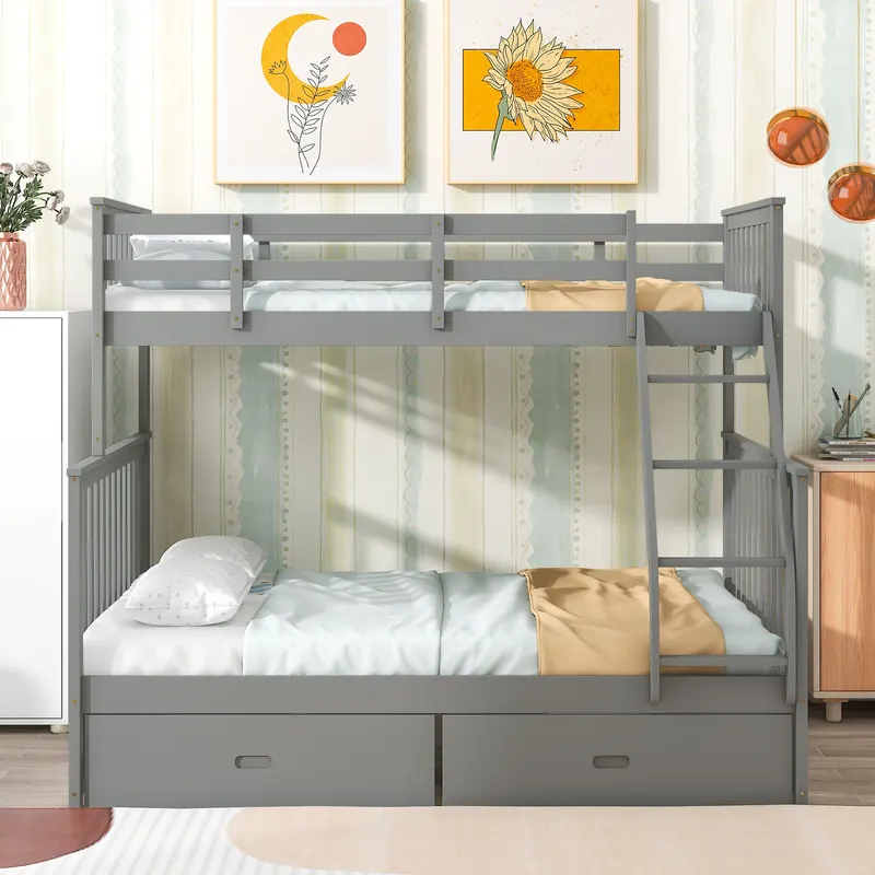 Twin Over Full Bunk Bed with Storage Drawers