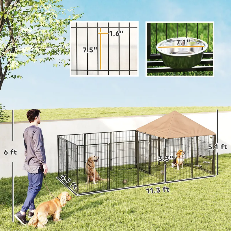 Large Outdoor Dog Kennel with Rotating & Adjustable Height Bowls — photo 4