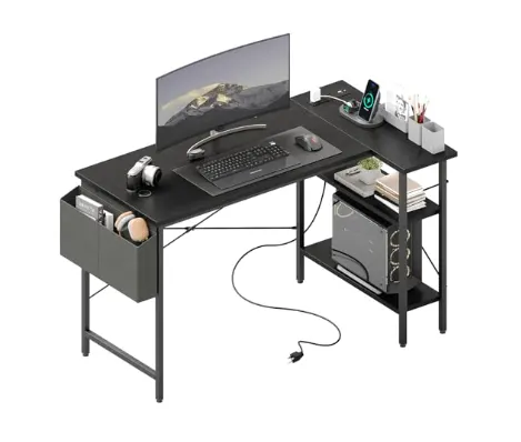 L-shaped Computer Desk with Power Socket and LED Light — photo 3