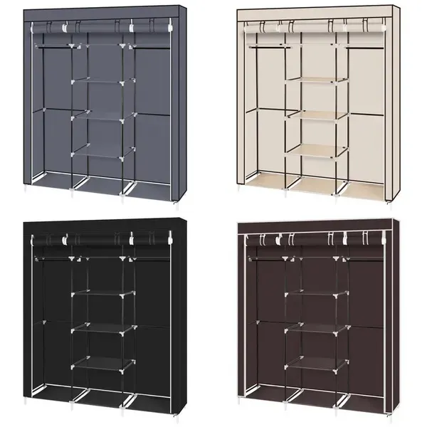 Portable Clothes Closet Non-woven Fabric Wardrobe Double Rod — photo 4