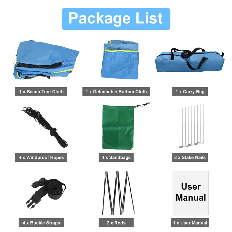 4-6 Person Beach Tent Canopy with 3 Door Openings Carry Bag β photo 7