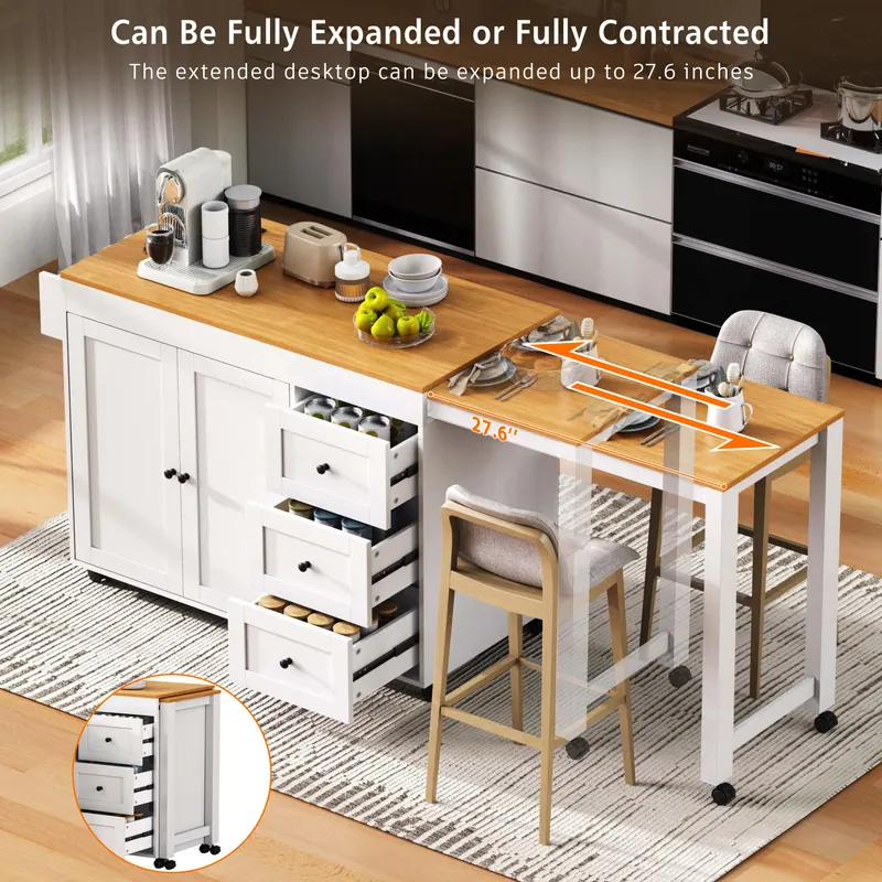 K&k 74.8 Kitchen Island with Extendable Dining Table — photo 3
