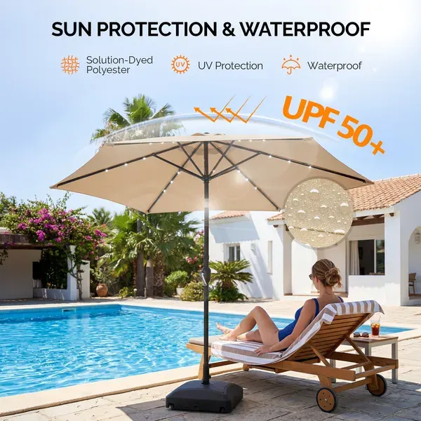 9ft Solar Patio Umbrella with LED Lights — photo 3