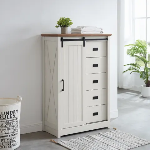 5 Drawers Dresser W Sliding Barn Door