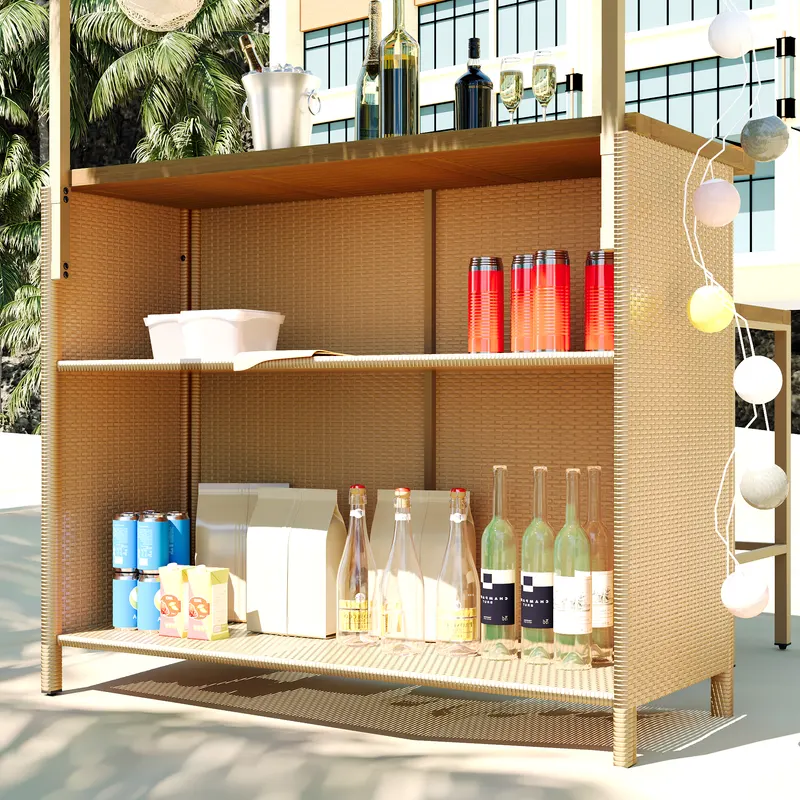 Hawaiian-style Bar Height Patio Set with PE Grass Canopy β photo 3