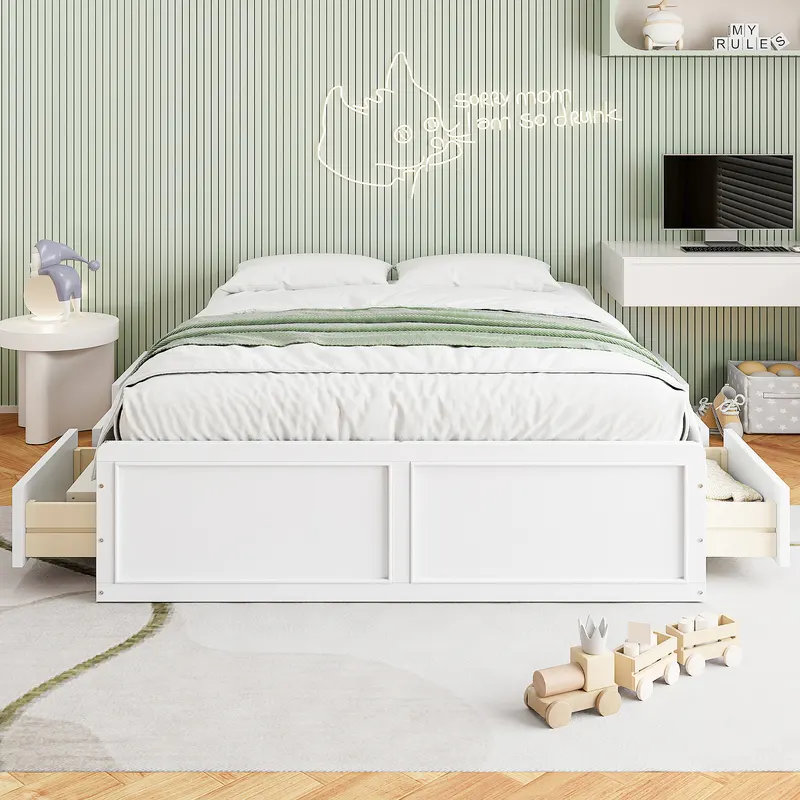 Wood Queen Size Platform Bed Frame with 6 Drawers β photo 5