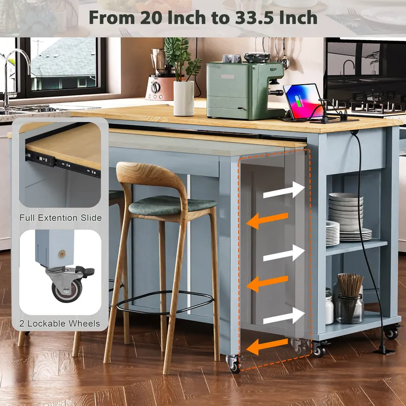 K&k 47 Inch Kitchen Island with Extendable Dining Table — photo 3