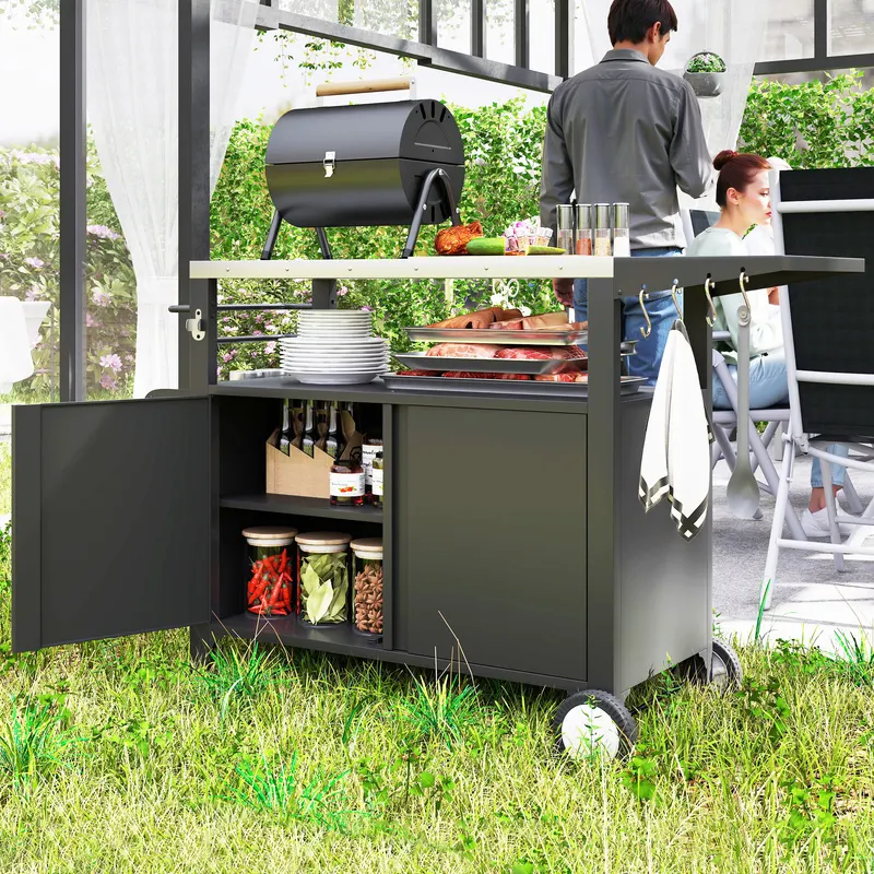 Outdoor Grill Cart Table with Stainless Steel Top — photo 4