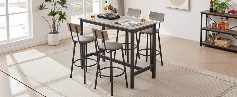 Bar Table Set with 4 Bar Stools PU Soft Seat with Backrest — photo 4