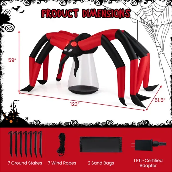 10ft Wide 5ft Tall Giant Halloween Inflatable Spider β photo 6