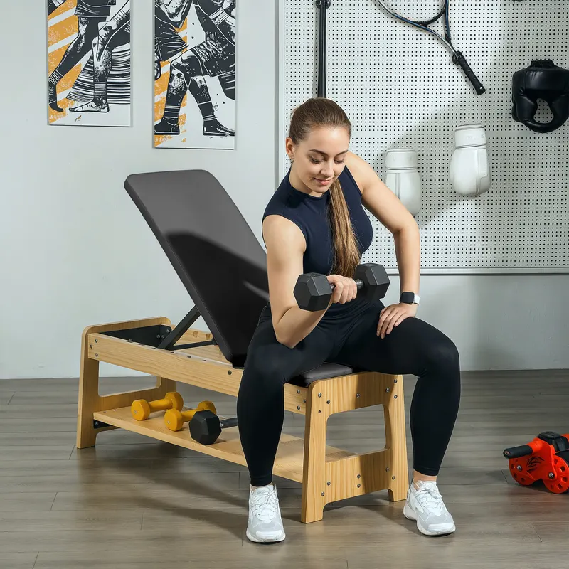 Wooden Adjustable Weight Bench with Dumbbell Rack — photo 4