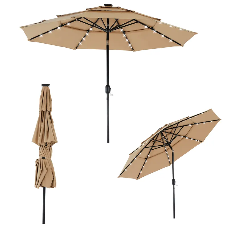 10FT 3-Tier Solar Patio Umbrella with 32 LED Lights β photo 2