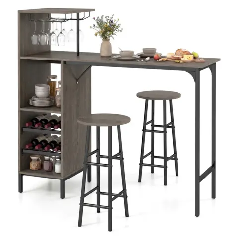 3PCS Bar Table & Stools Set β Wine Storage (6 Bottles + Wine