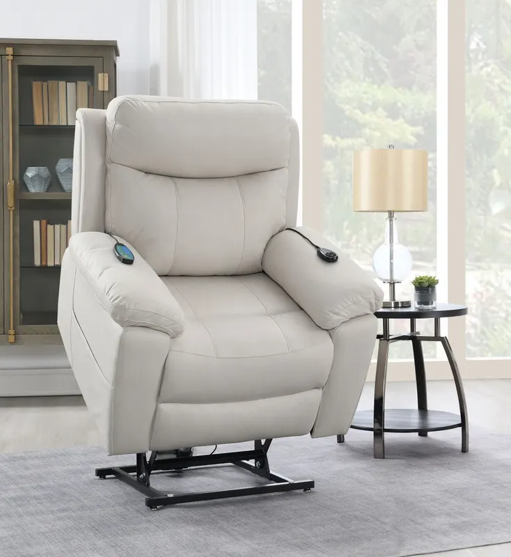 Chriki Beige Polished Microfiber Power Motion Recliner with Lift β photo 2