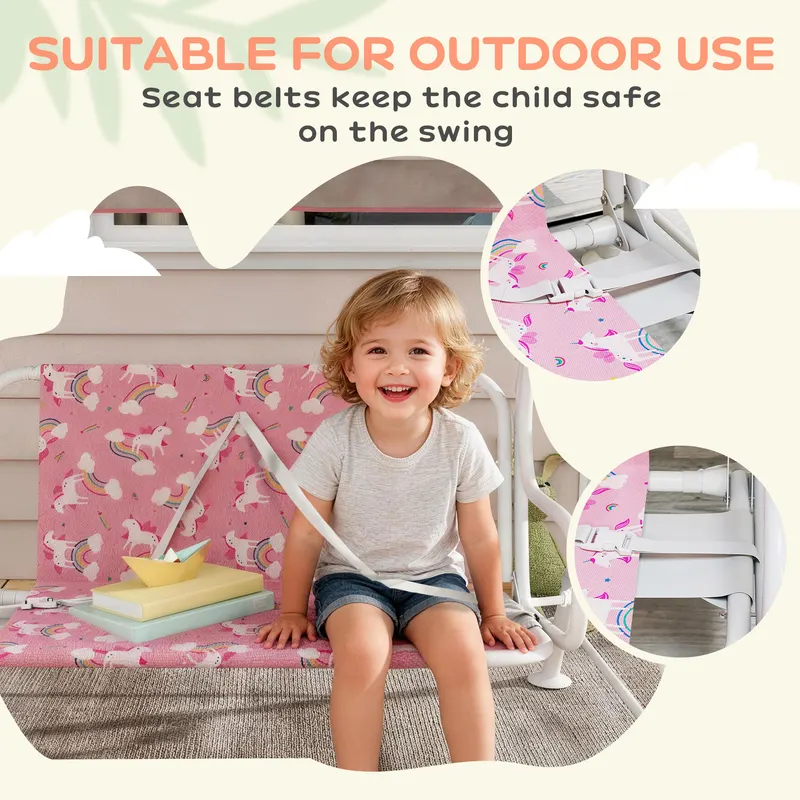 Kids Porch Swing — 2-Seater Patio Swing Bench with Safety Belts — photo 3