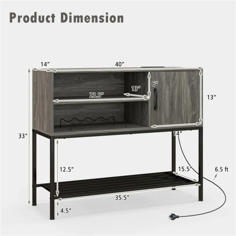 Rustic Brown Sideboard with 2 AC Outlets & 2 USB Ports β photo 3