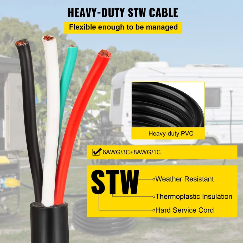 50Ft 50Amp Generator Extension Cord 6 Gauge STW 6/3+8/1 — photo 4