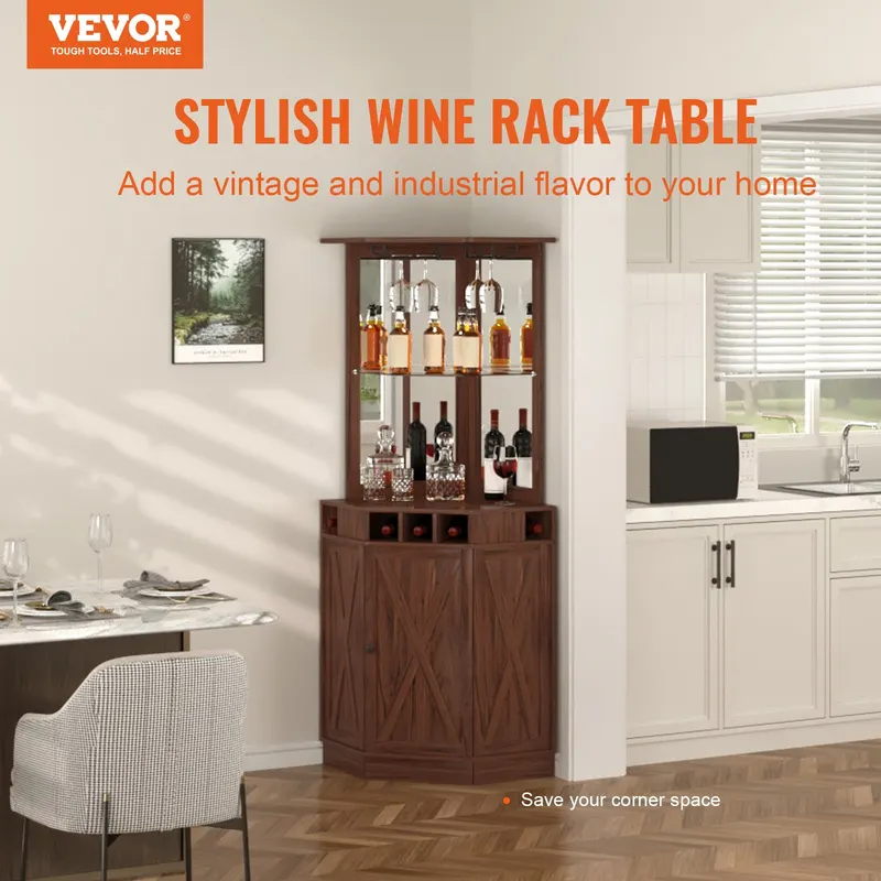 Corner Industrial Bar Cabinet — Wine Table for Liquor & Glasses — photo 6