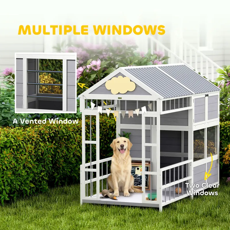 79"L Large Dog House Outdoor — Wooden Dog Kennel with Porch — photo 7