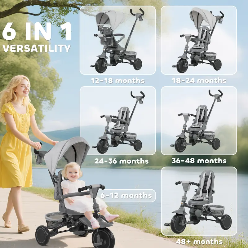 6 in 1 Kids Tricycle with Adjustable Push Handle β photo 5