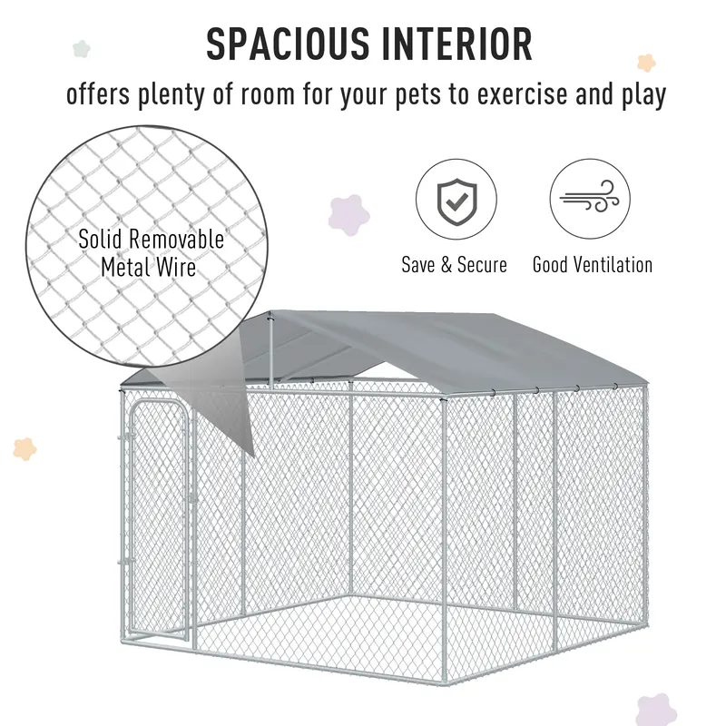 Outdoor Dog Kennel Galvanized Steel Fence with Cover Secure Lock — photo 3