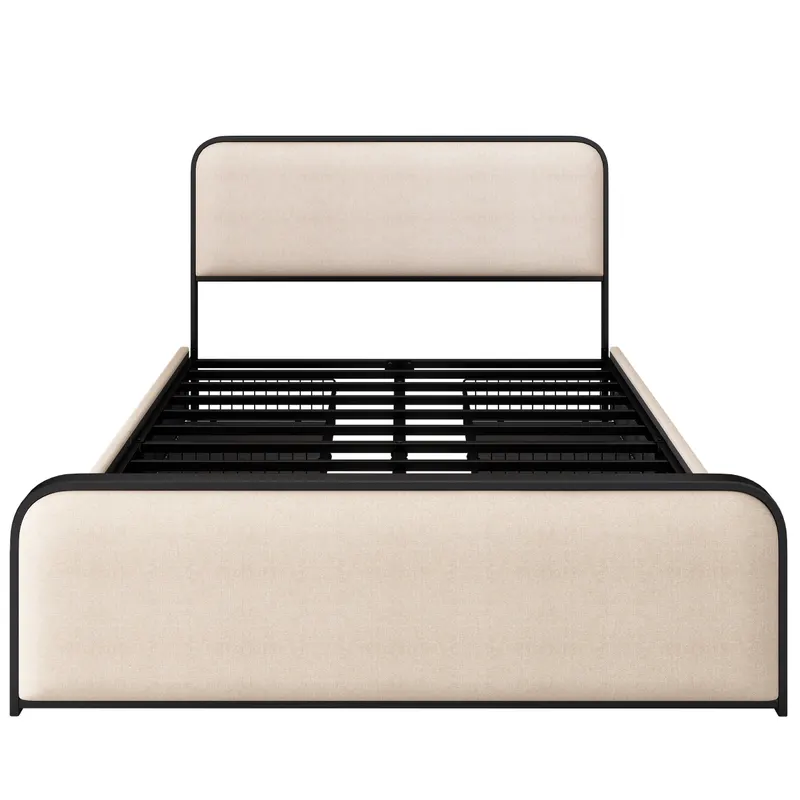 Modern Metal Bed Frame with Curved Upholstered Headboard β photo 6