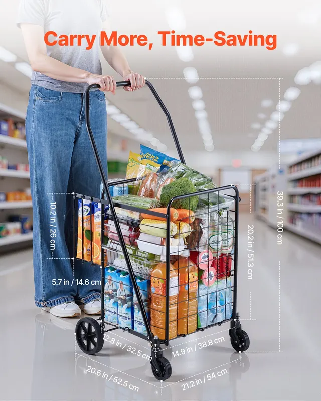 Shopping Cart — Folding Grocery Utility Cart with Dual Baskets — photo 3