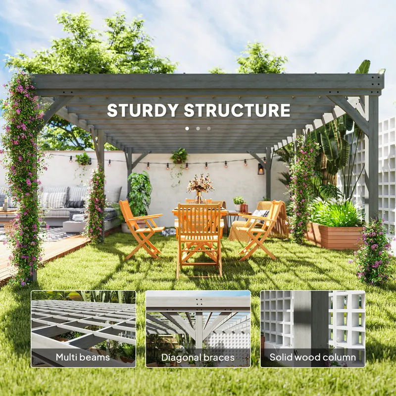 Outdoor Wooden Pergola — Grape Vine Gazebo with Concrete Anchors — photo 4
