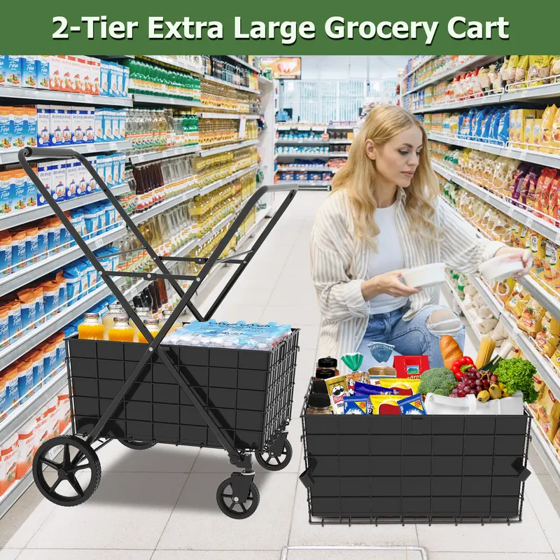 Jumbo Shopping Cart — 2 Layers Grocery Cart on Wheels — photo 5