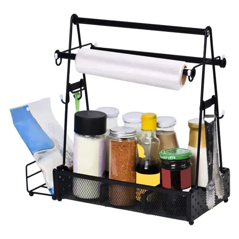 Utensil Caddy Metal Grill Caddy with Paper Towel Holders Utensil