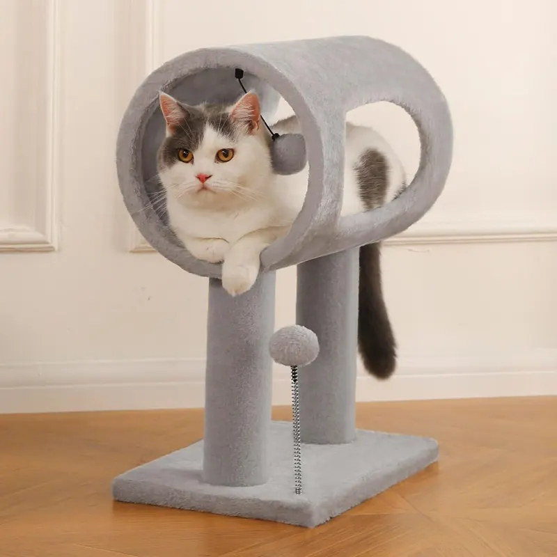 Gray Indoor Cat Tree with Hanging Ball 20.5Cat Tree with Tunnel — photo 2