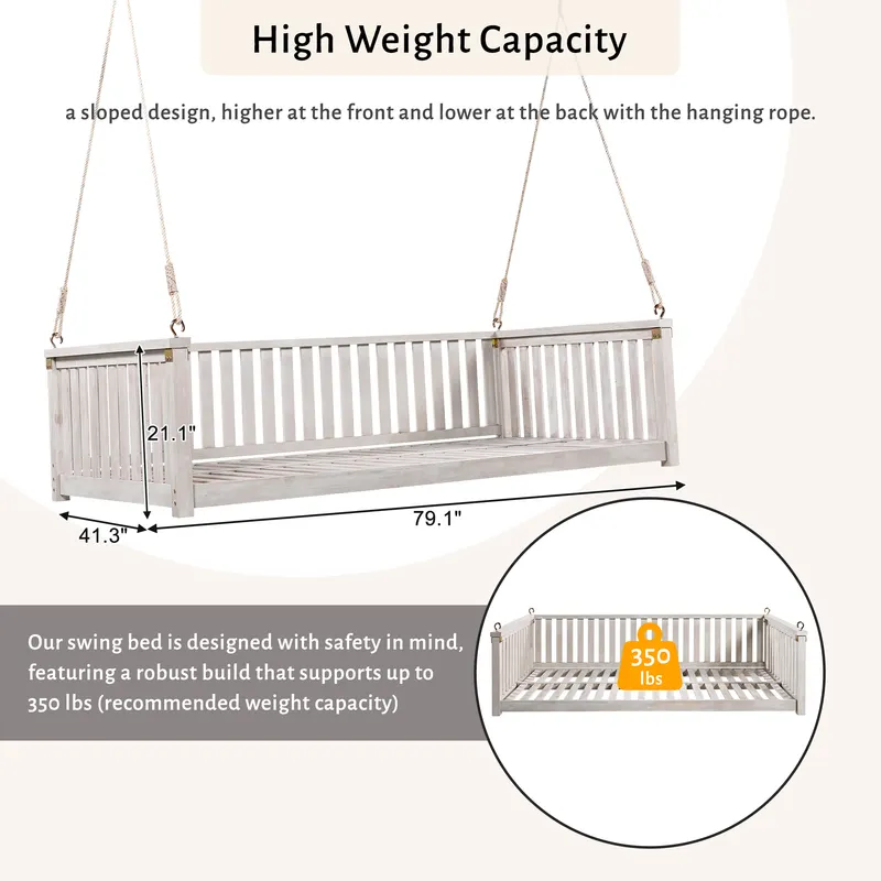 Patio Minimalist Twin Size Garden Swing Bed Wood Porch Swing β photo 2