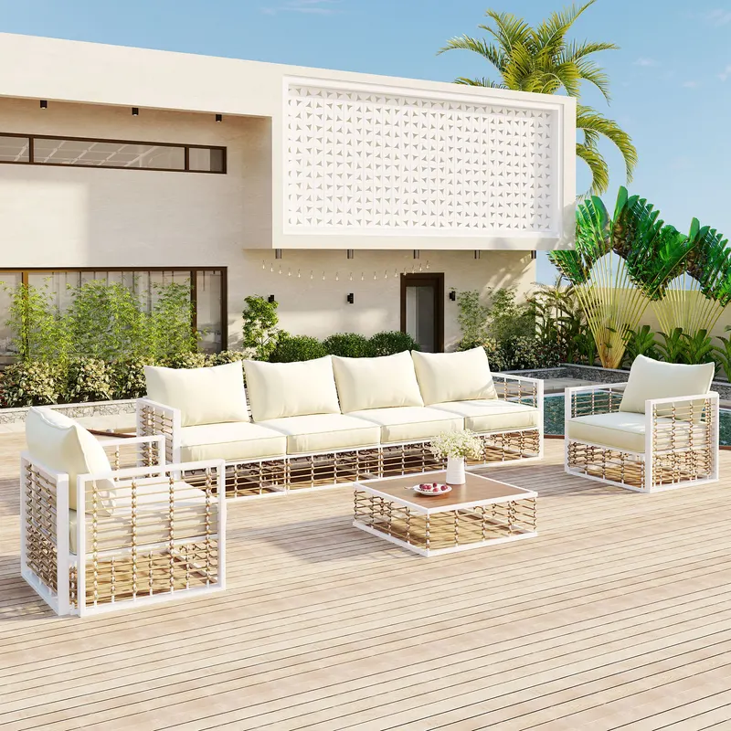 Modern Minimalist 7-Piece Metal Patio Sectional Sofa Set — photo 2