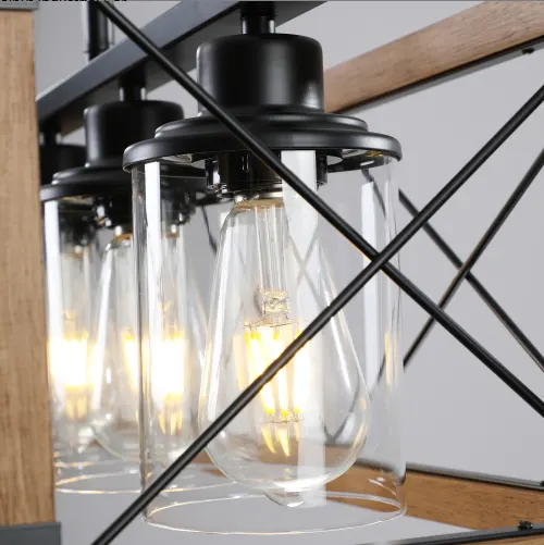 32 Inch Walnut Industrial Farmhouse Rectangle Pendant Light β photo 2