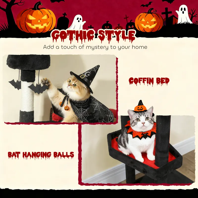 78" Gothic Cat Tree — Cat Tower with Coffin Bed — photo 3