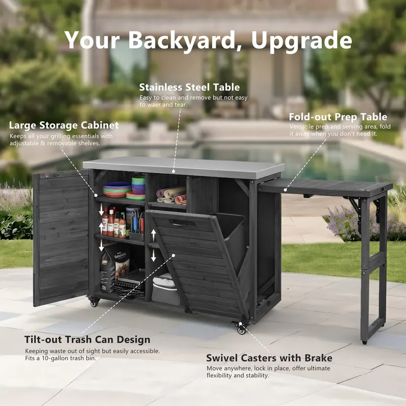 K&k 78.3 Outdoor Kitchen Island with Foldable Grill Table — photo 5