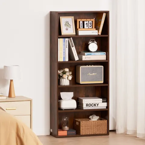 5 Tiers Narrow Bookshelf — 53 in Wooden Open Bookcase