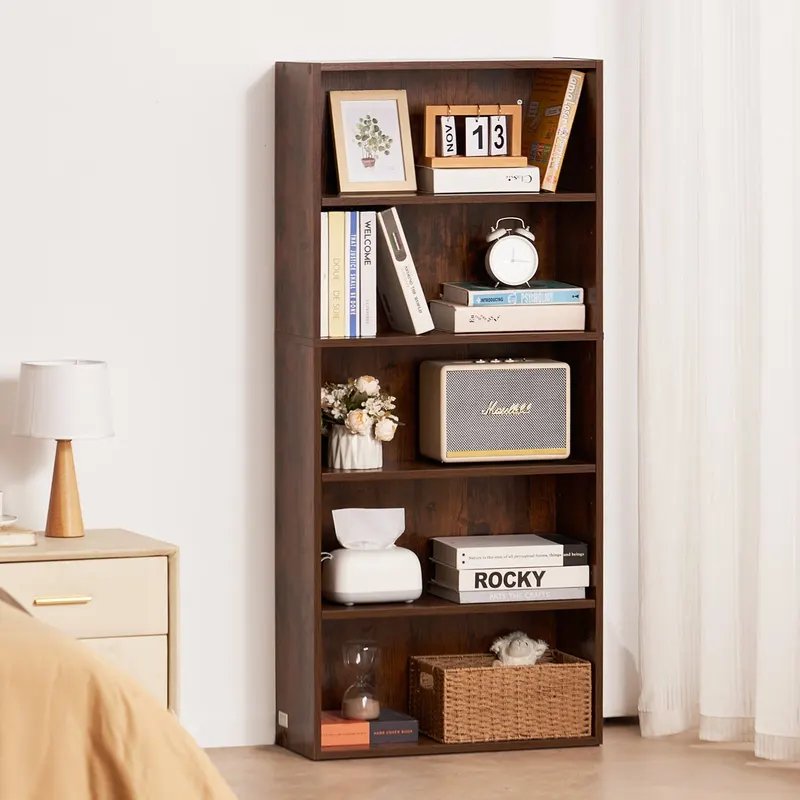 5 Tiers Narrow Bookshelf — 53 in Wooden Open Bookcase